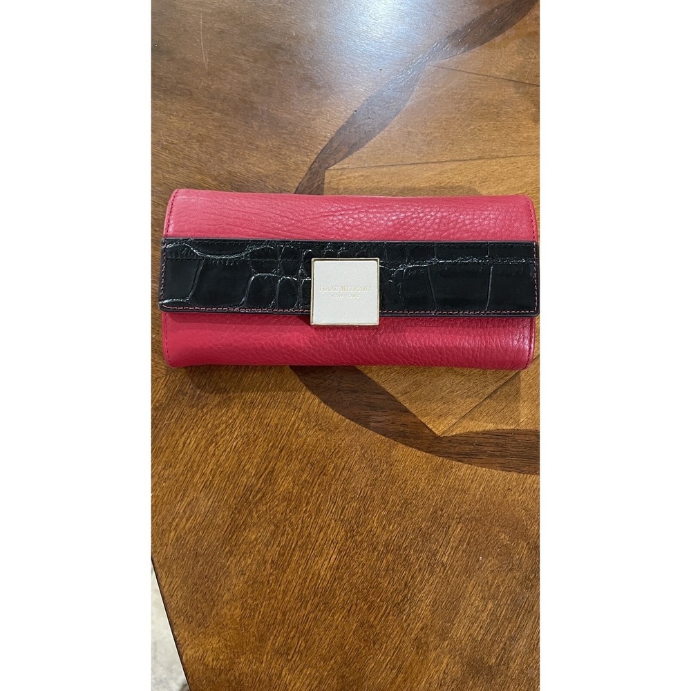 Isaac Mizrahi Red Leather Wallet Clutch Croc Trim Jody Collection New